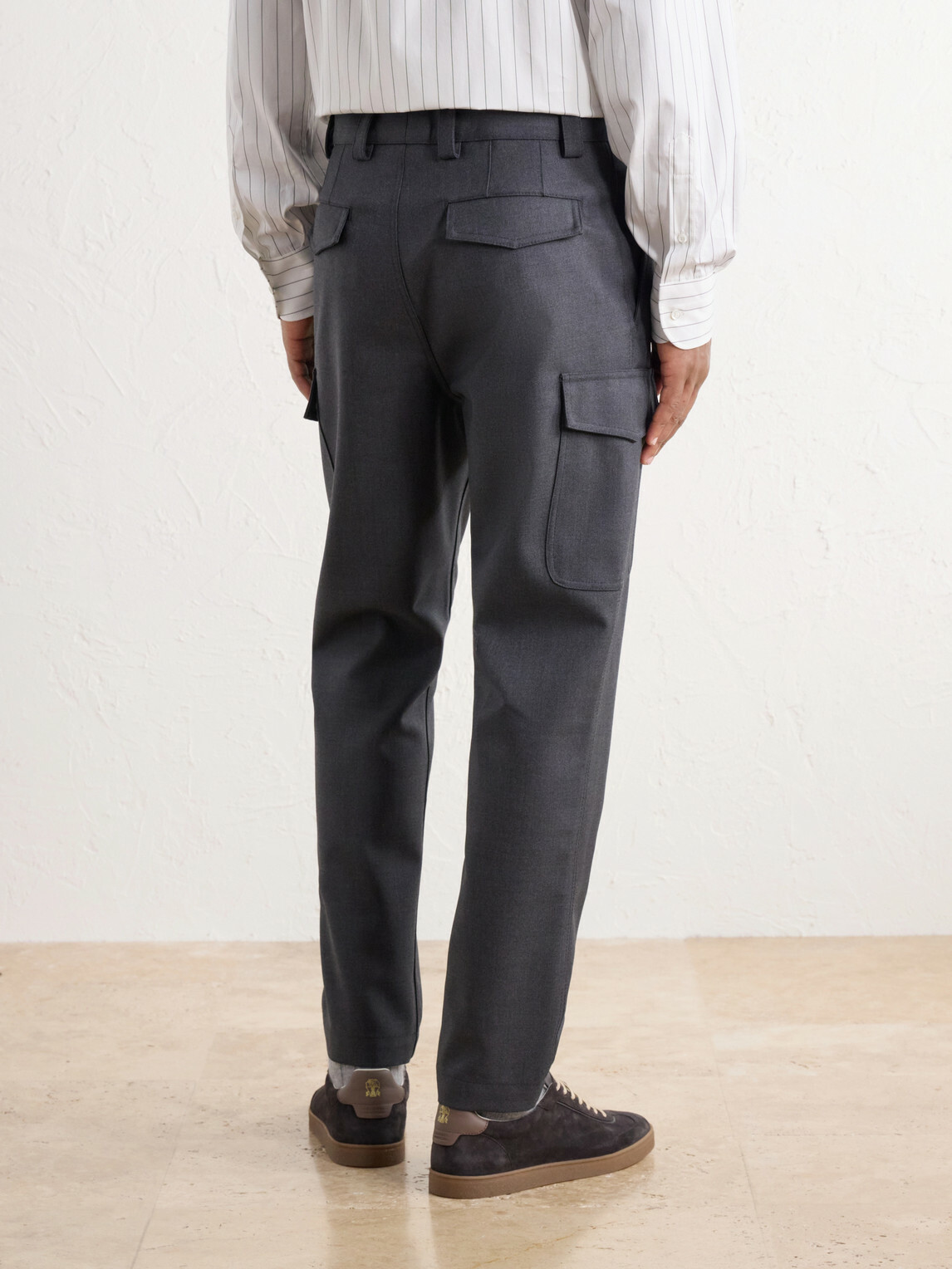 Brunello Cucinelli - Tapered Virgin Wool-Twill Cargo Trousers - Gray
