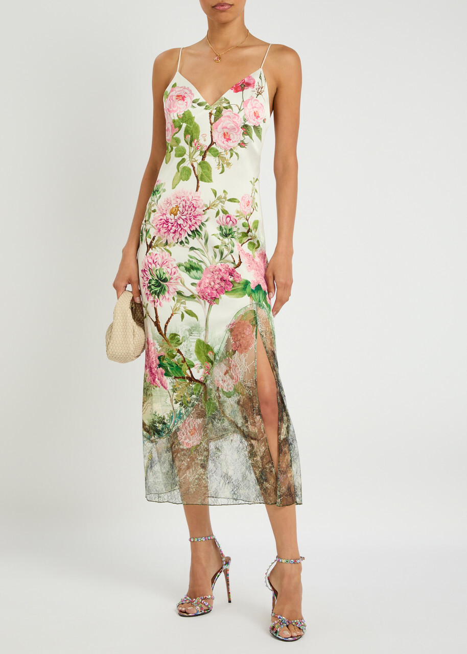 Alice + Olivia Juliette Floral-printed Satin Midi Dress Pink