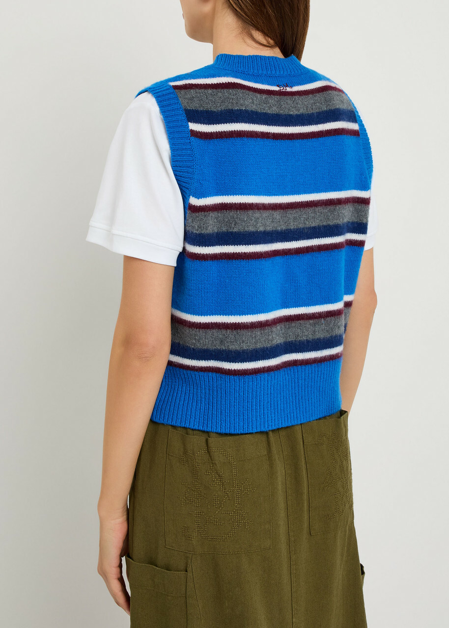 Damson Madder Sofie Striped Wool Vest Blue