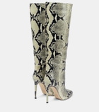 Paris Texas Stiletto snake-print leather knee-high boots