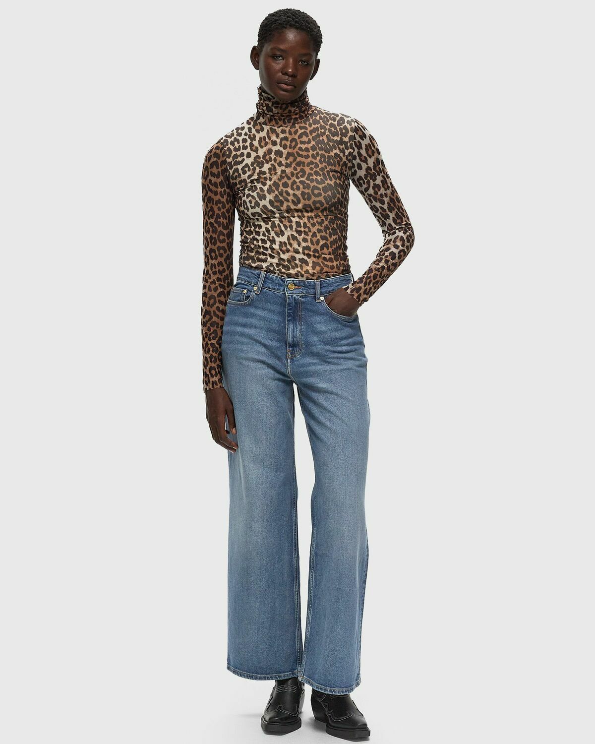 Ganni Printed Mesh Long Sleeve Rollneck Multi Longsleeves GANNI