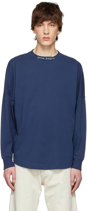 Photo: Palm Angels Navy Cotton Long Sleeve T-Shirt