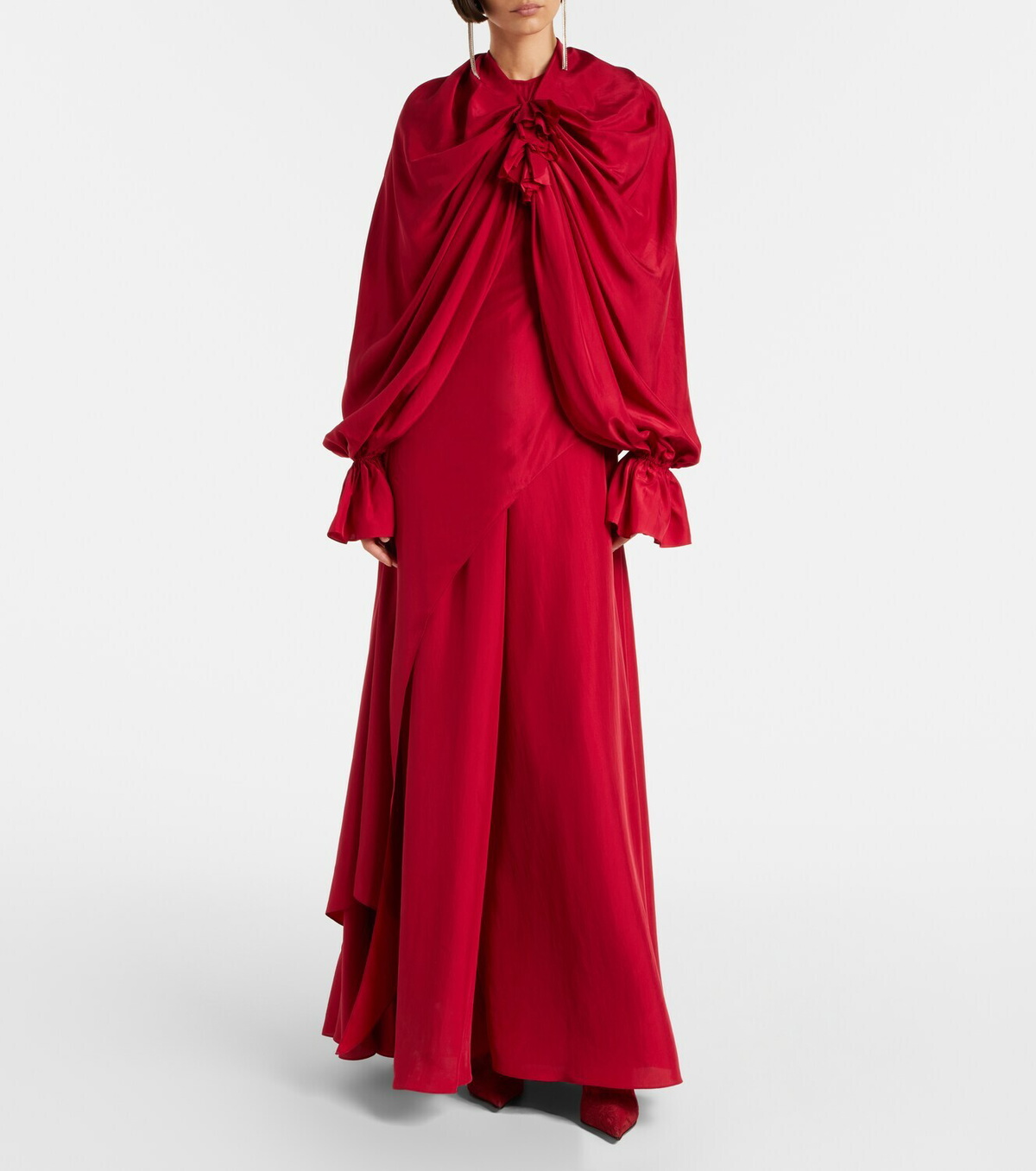 McQueen Draped floral-appliqué silk gown