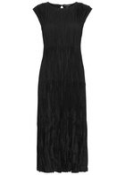 Eileen Fisher Jewel Plissé Silk Midi Dress Black