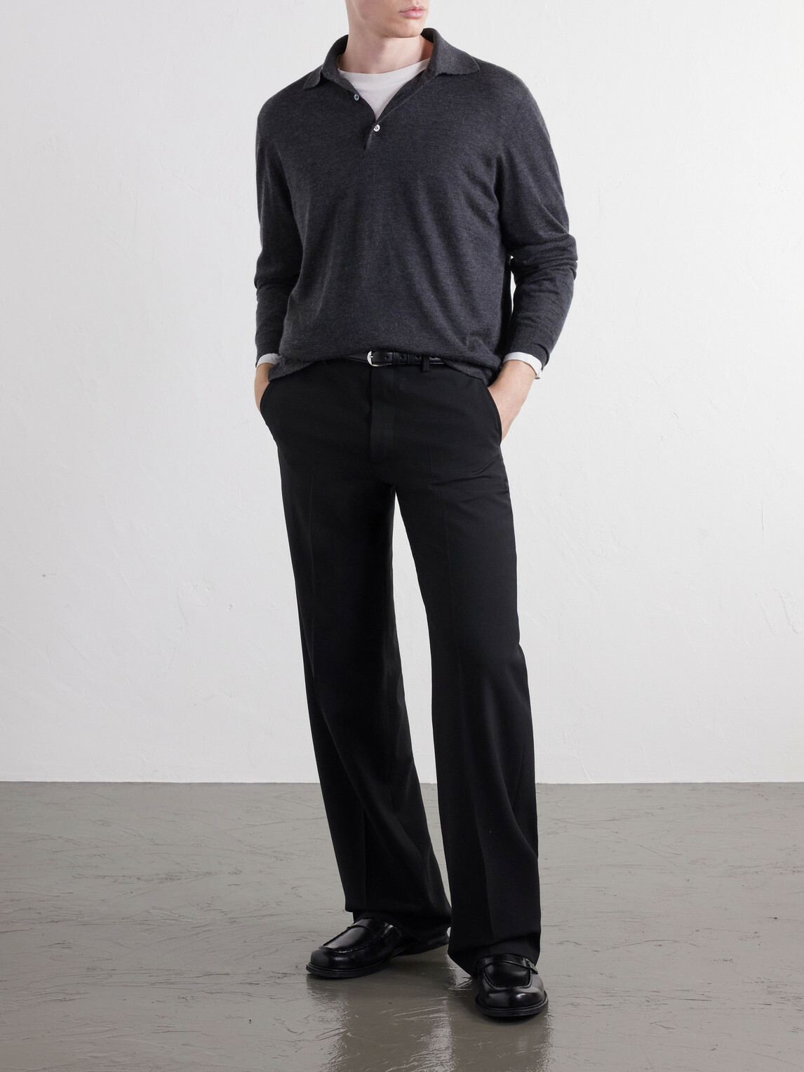 Thom Sweeney - Cashmere and Silk-Blend Polo Sweater - Gray