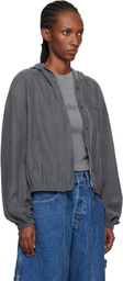 Alexander Wang Gray Cropped Silk Hoodie