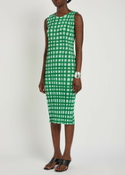Pleats Please Issey Miyake Gingham Pleated Woven Midi Dress Green