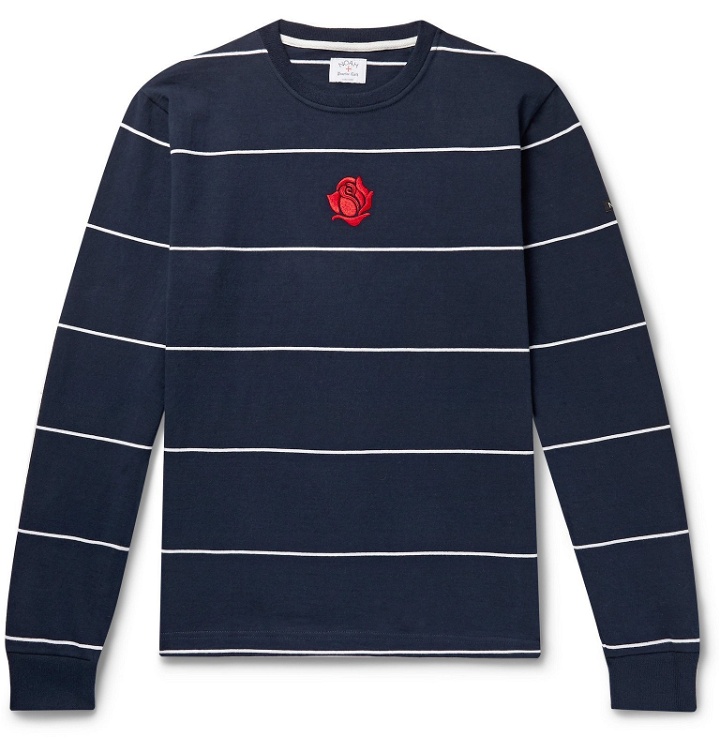 Photo: Noah - Logo-Embroidered Striped Cotton-Jersey T-Shirt - Blue