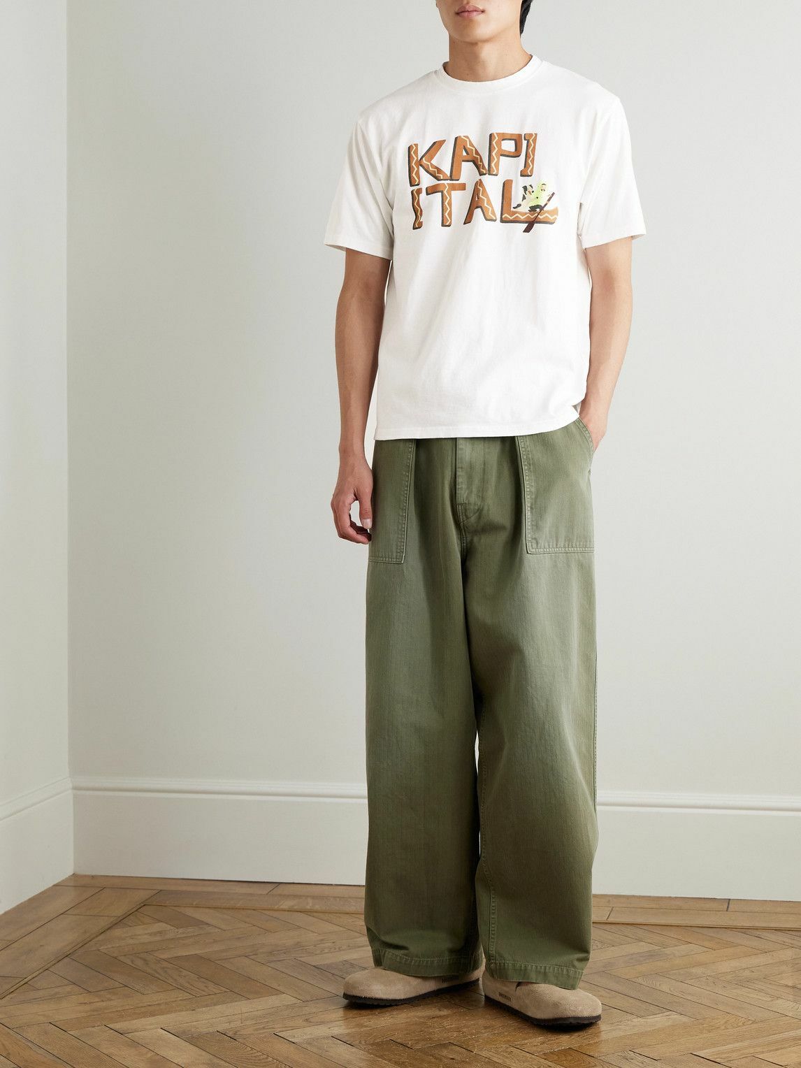 KAPITAL - Printed Cotton-Jersey T-Shirt - Brown