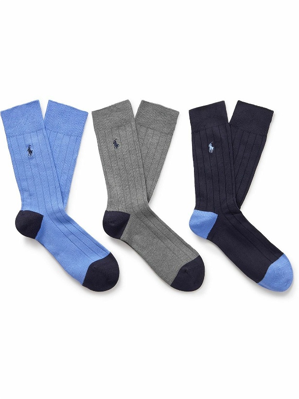 Photo: Polo Ralph Lauren - Three-Pack Logo-Embroidered Stretch Cotton-Blend Socks