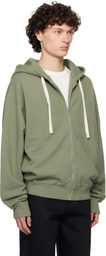 Jil Sander Green Zipped Embroidered Hoodie