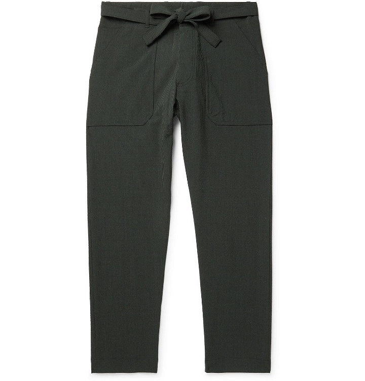 Photo: Nanushka - Ron Slim-Fit Belted Checked Seersucker Suit Trousers - Green