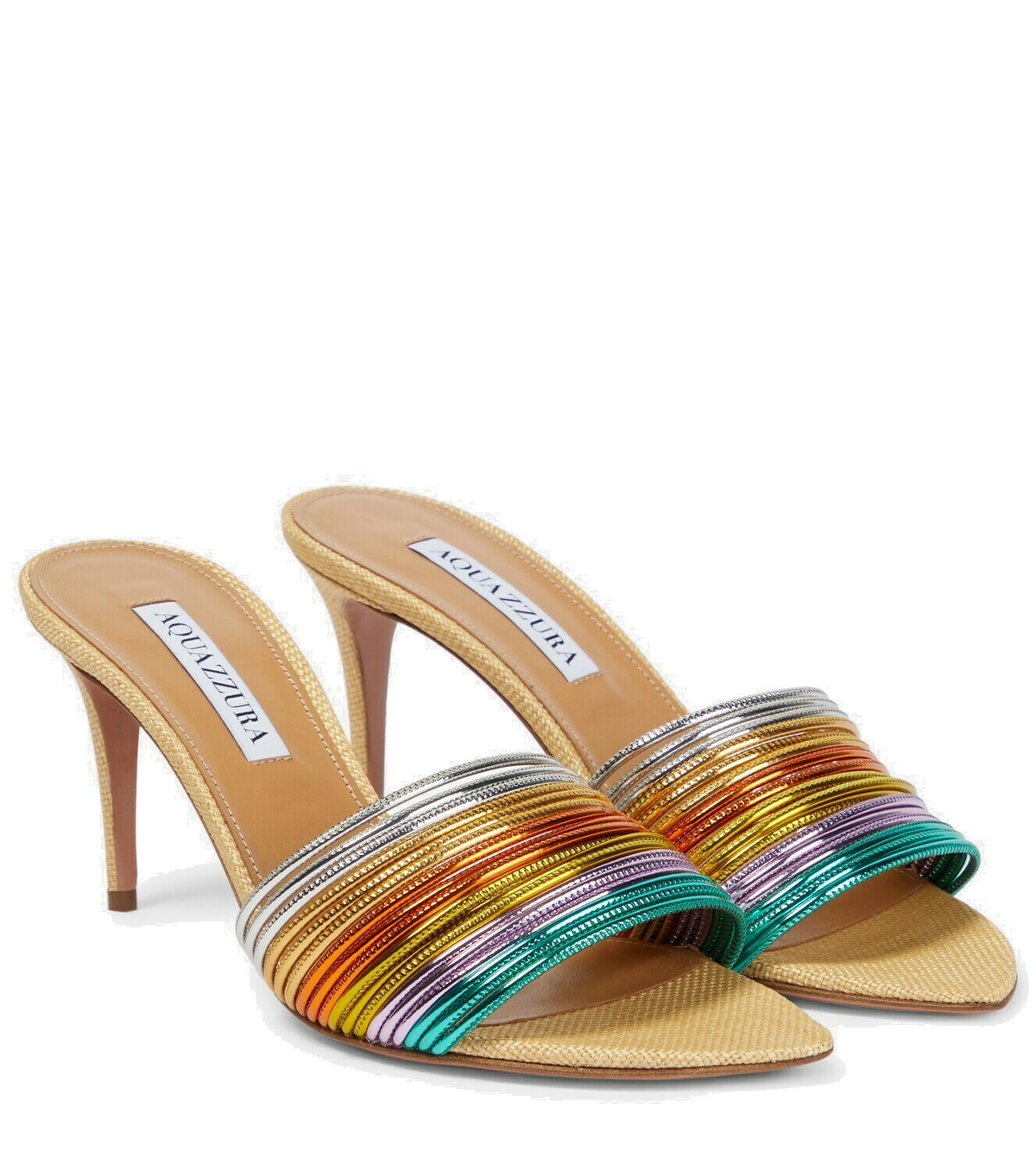 【AQUAZZURA】antibes woven raffia and レザー スライド Aquazzura Raffia Slides - Neutrals Sandals, Shoes - AQZ80107