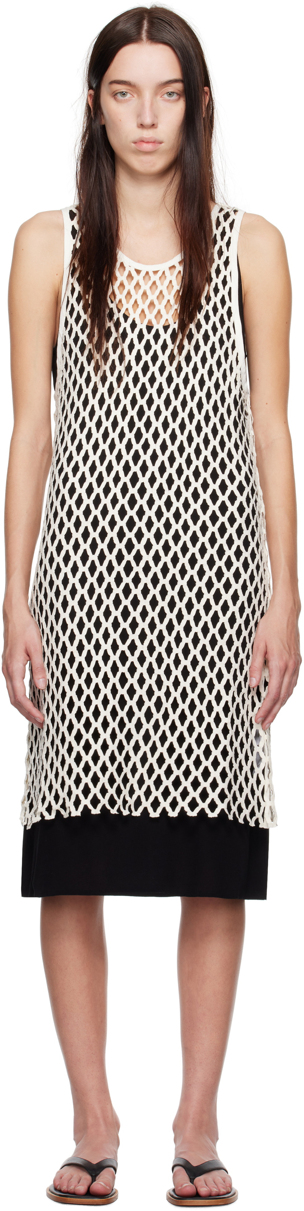 BITE White & Black Evening Lace Shift Midi Dress
