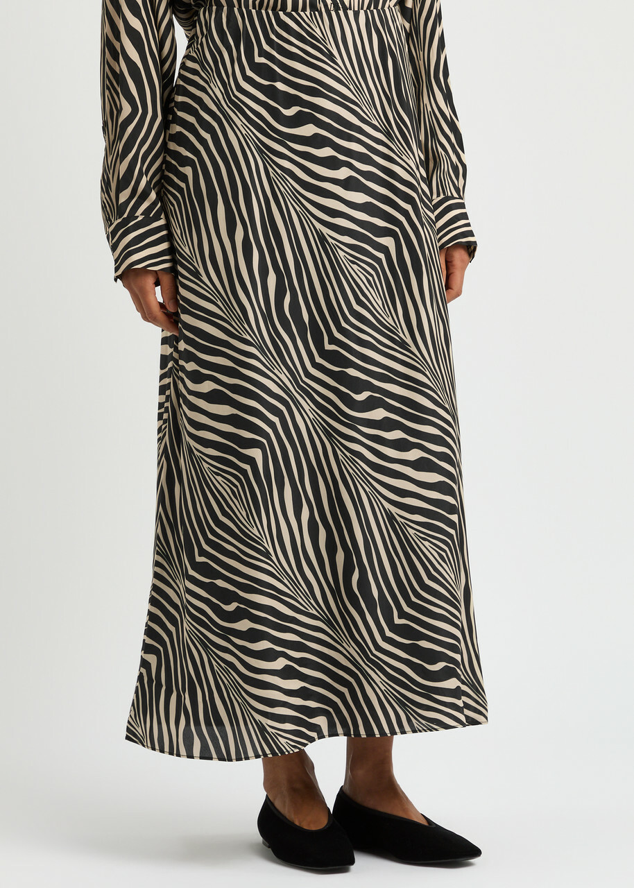 BY Malene Birger Boshan Zebra-print Matte Satin Midi Skirt Black