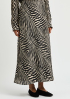 BY Malene Birger Boshan Zebra-print Matte Satin Midi Skirt Black
