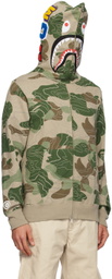 BAPE Beige & Green 'WGM' Layered Line Camo Shark Hoodie