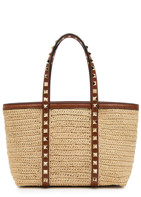 Photo: Valentino Garavani Mini Rockstud Raffia Tote bag - Natural - One Size