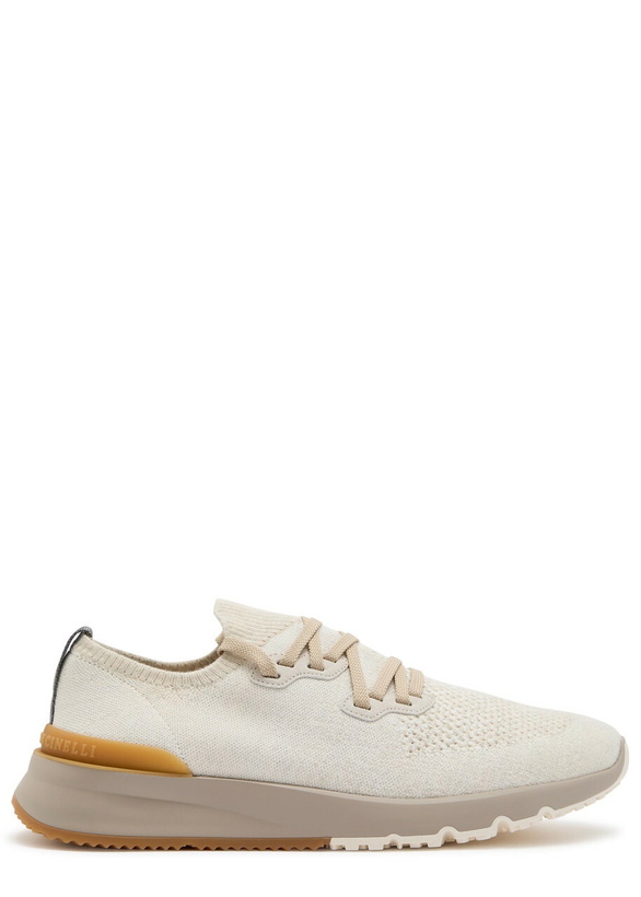 Photo: Brunello Cucinelli Knit Sneakers Cream