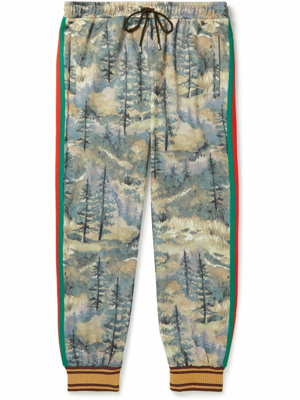 Photo: GUCCI - The North Face Tapered Webbing-Trimmed Printed Jersey Sweatpants - Green