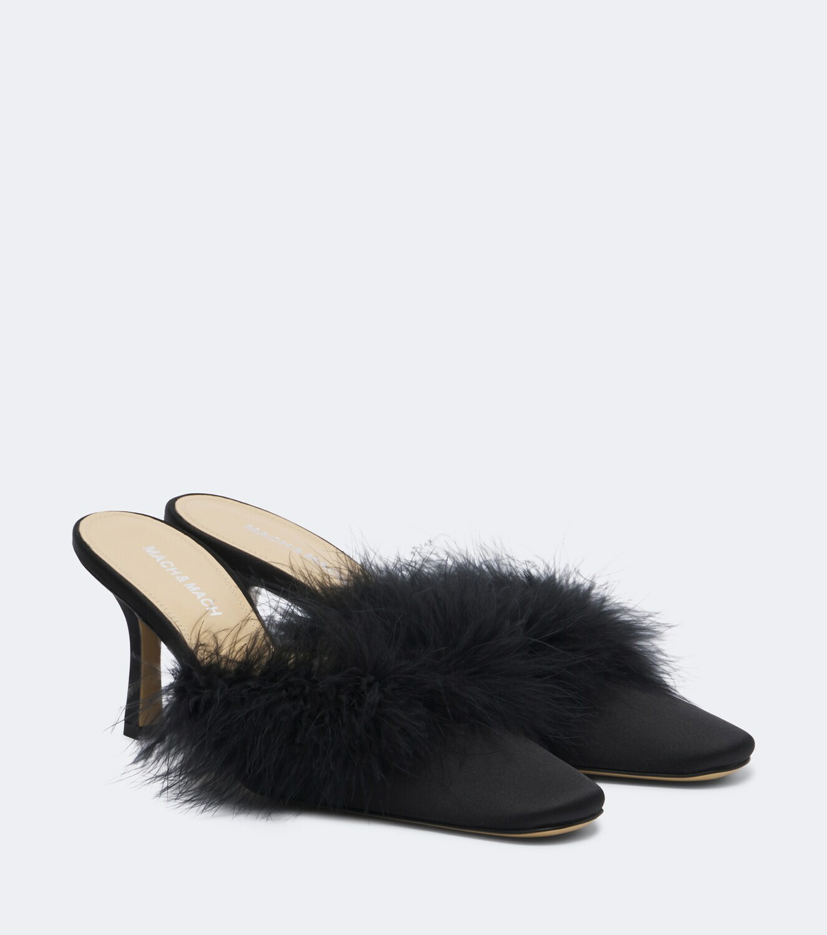 Mach & Mach Carolyn feather-trimmed satin mules