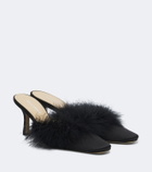 Mach & Mach Carolyn feather-trimmed satin mules