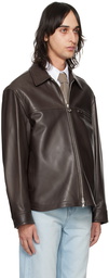 Solid Homme Brown Zip Leather Jacket