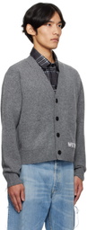 We11done Gray Pocket Logo Knit Cardigan