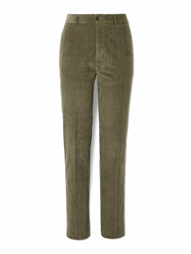 Photo: Massimo Alba - Mauko Straight-Leg Prince of Wales Checked Cotton-Blend Corduroy Suit Trousers - Green