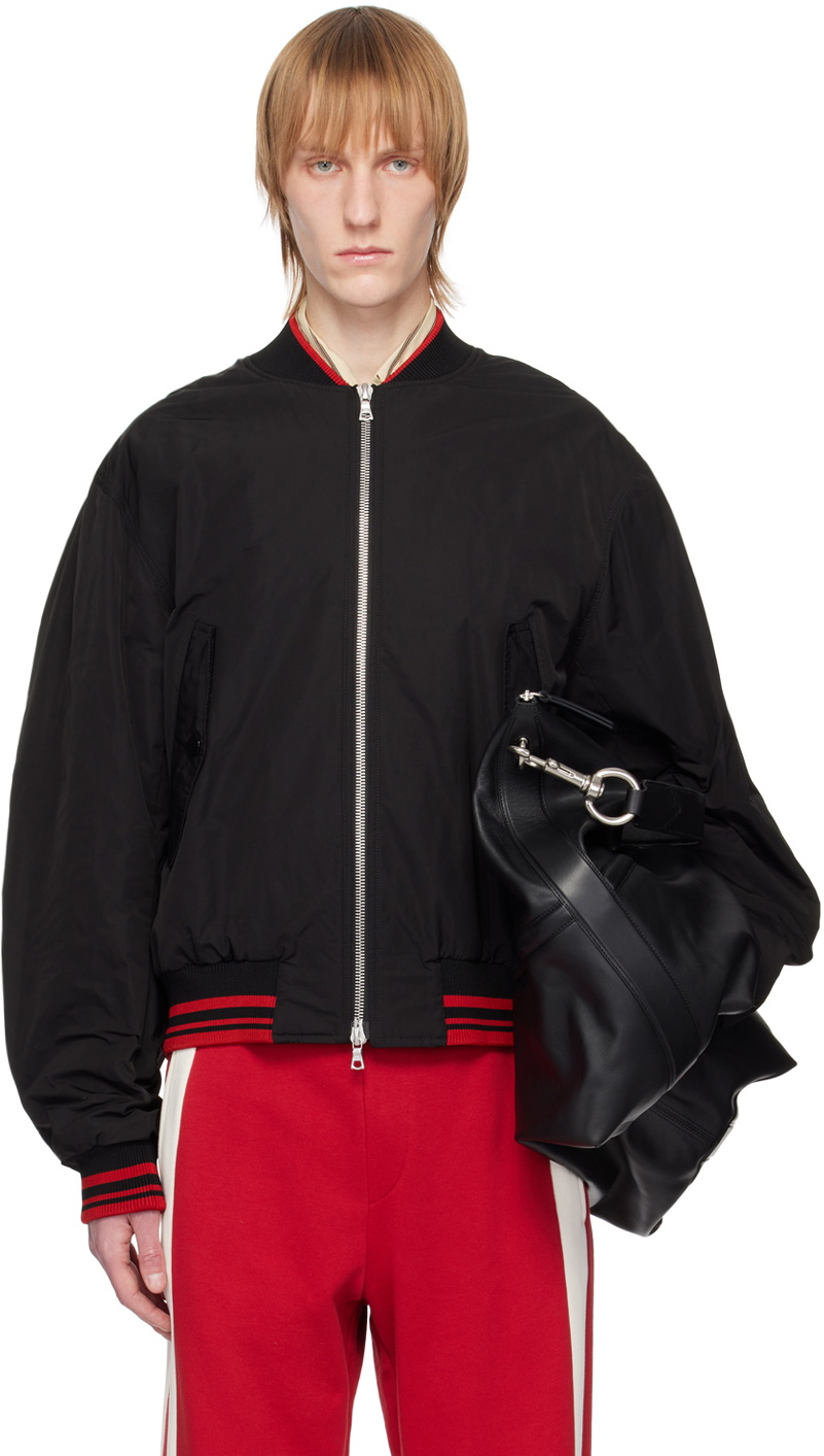 Dries Van Noten Black Two-Way Zip Bomber Jacket