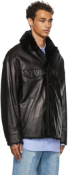 Marni Leather & Faux Fur Button Jacket