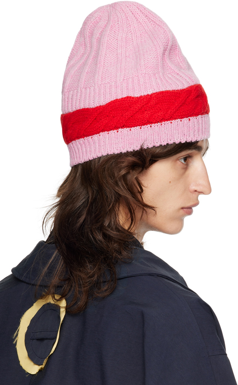 Edward Cuming Pink & Red Aaron Knit Beanie