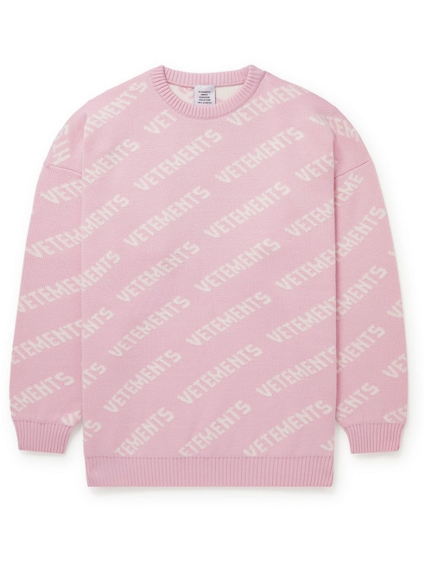 Photo: Vetements - Logo-Intarsia Cotton Sweater - Pink
