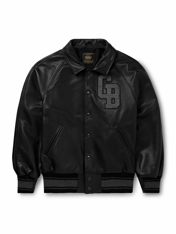 Photo: Golden Bear - Logo-Appliquéd Full-Grain Leather Varsity Jacket - Black