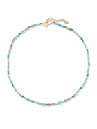 Peyote Bird - Gold-Plated, Turquoise and Apatite Beaded Necklace