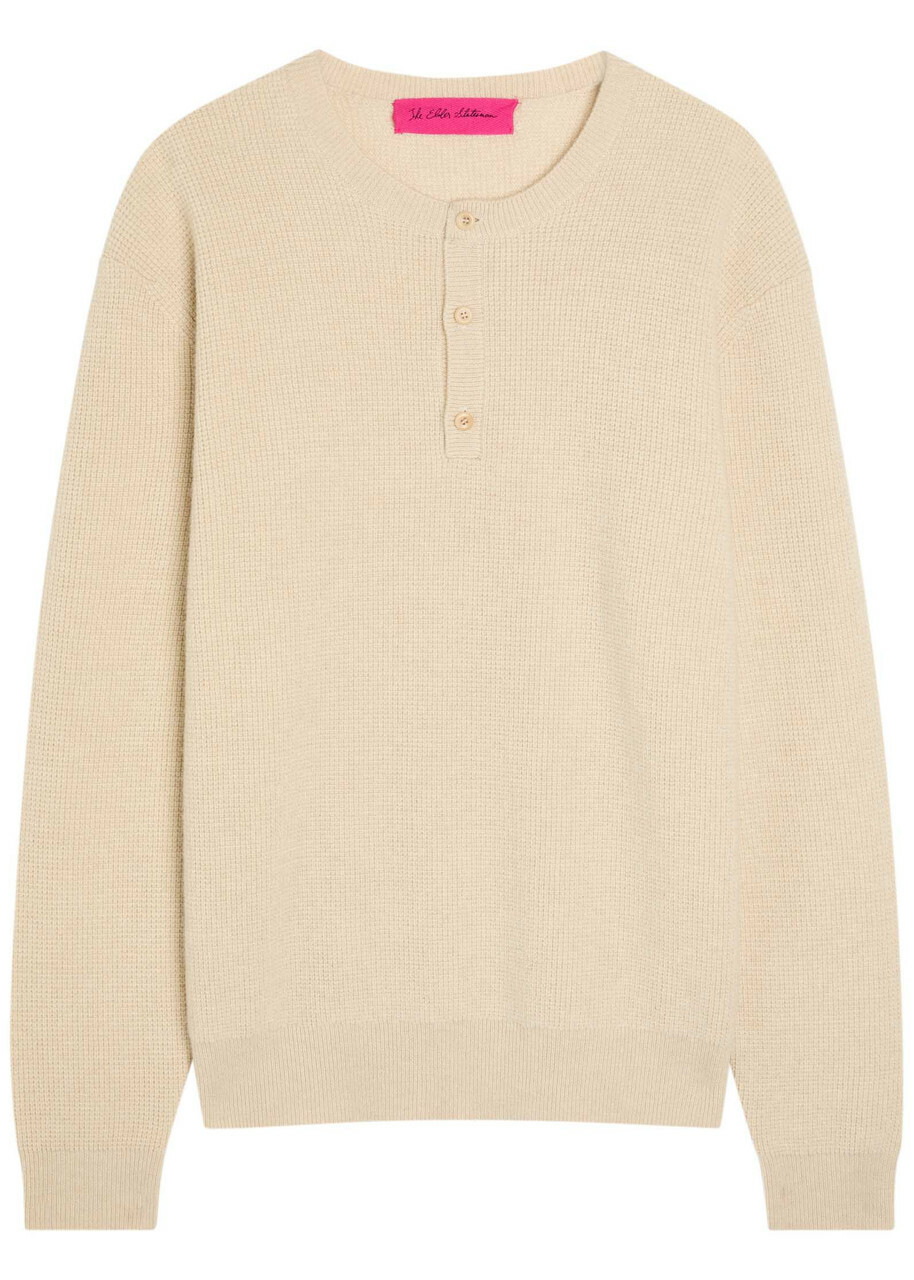 The Elder Statesman Waffle Cashmere-knit Henley Jumper Natural