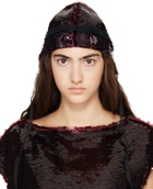 Simone Rocha Burgundy Sequin Bonnet