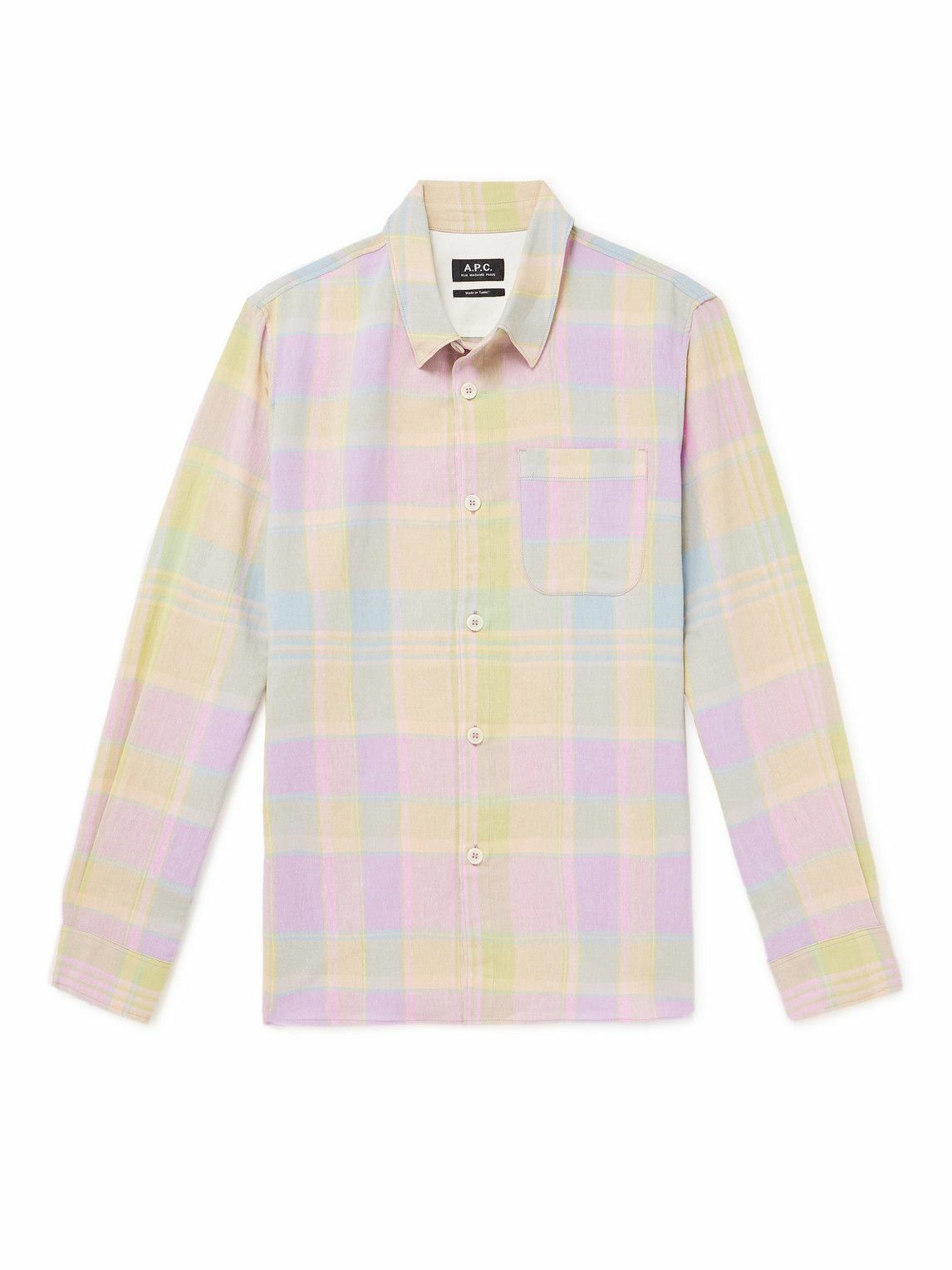 A.P.C. - Surchemise Checked Cotton and Linen-Blend Shirt - Pink A.P.C