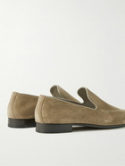 Manolo Blahnik - Truro Leather-Trimmed Suede Loafers - Neutrals