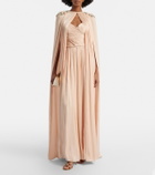 Costarellos Sireen caped embellished georgette gown