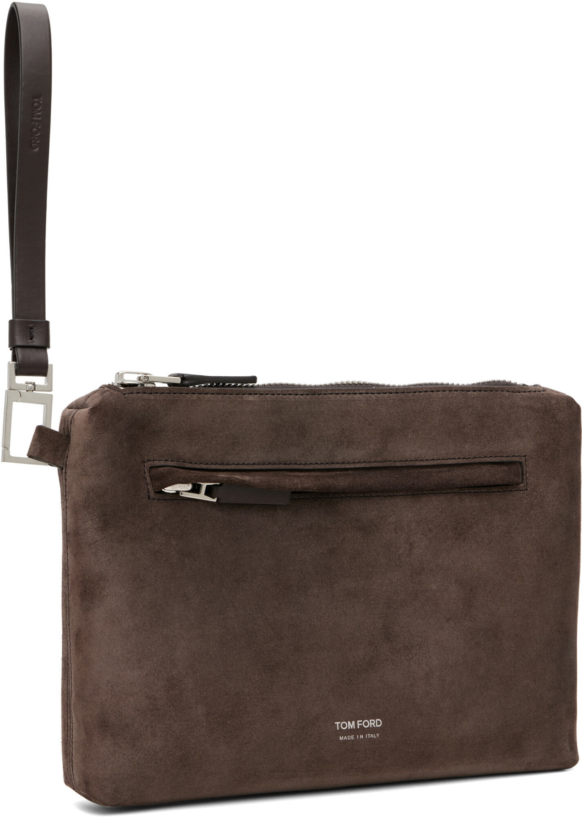TOM FORD Brown Suede & Soft Leather Wristlet Pouch
