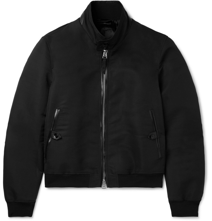 Photo: TOM FORD - Slim-Fit Leather-Trimmed Garment-Dyed Cotton and Silk-Blend Poplin Harrington Jacket - Black