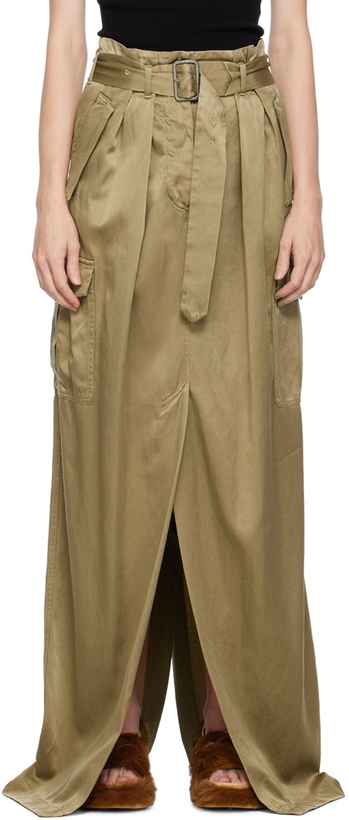 Photo: Dries Van Noten Beige Pin-Buckle Maxi Skirt