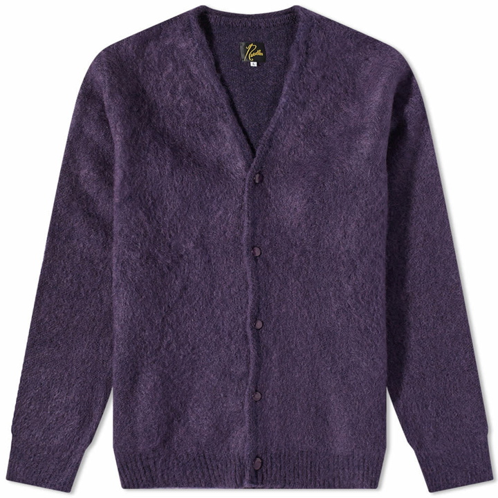 Photo: Needles Men's Mohair Solid Cardigan in Purple