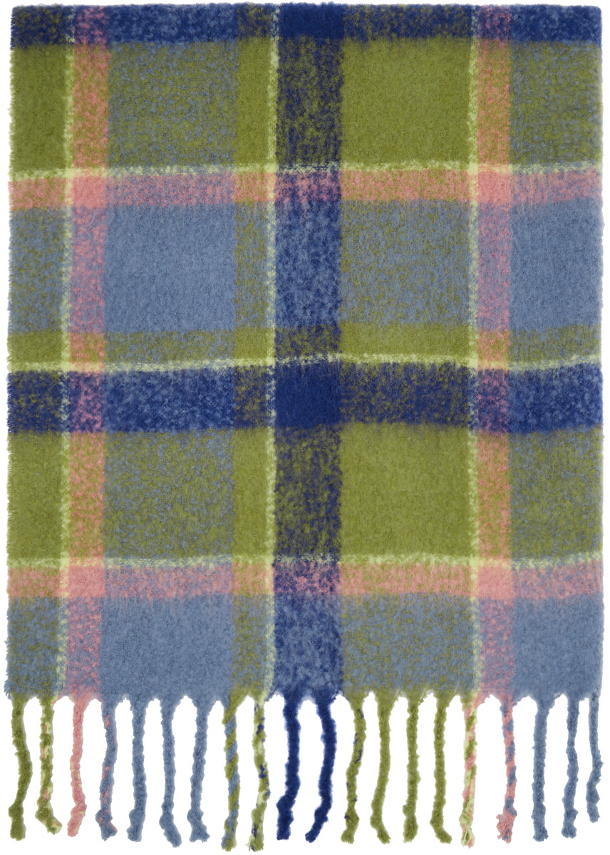 ADER error Blue & Green Knit Check Scarf