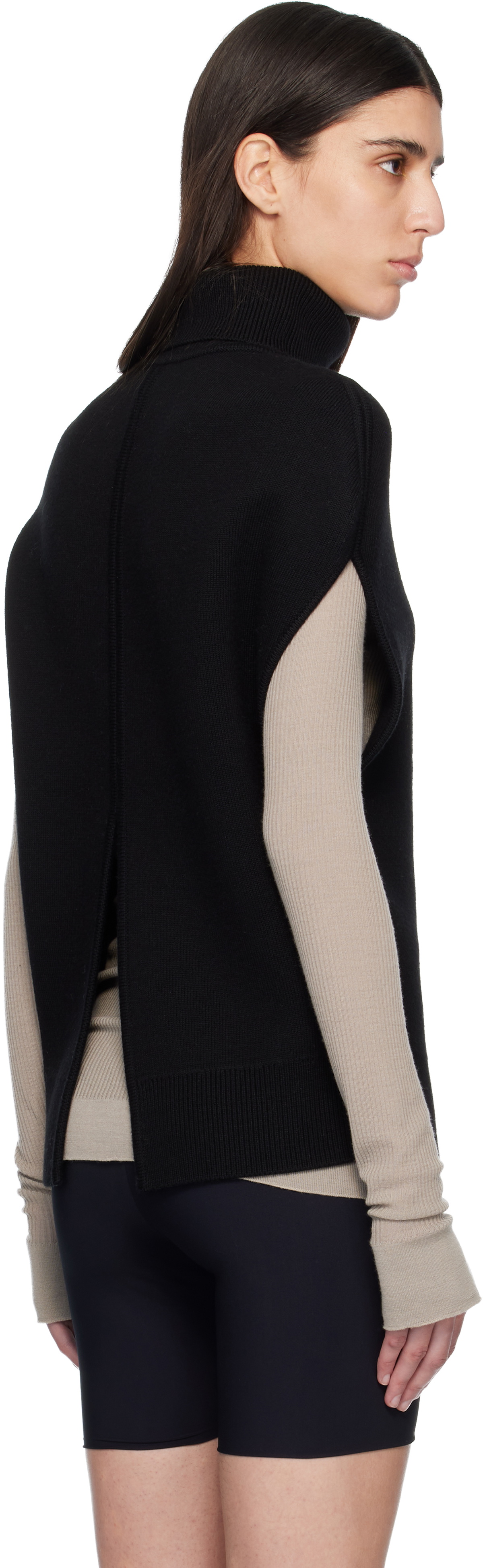 TOTEME Black Double-Knit Cape Turtleneck