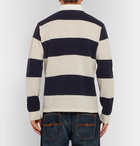 Beams Plus - Cotton Poplin-Trimmed Striped Wool Sweater - Men - White