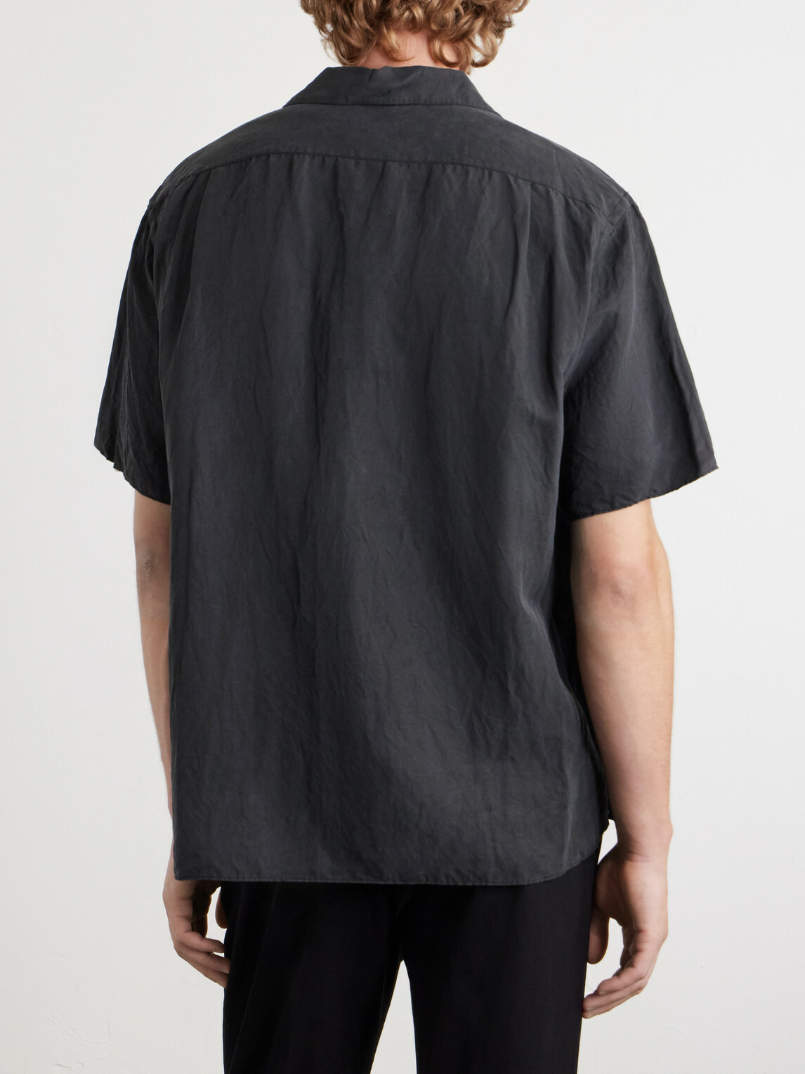 A.PRESSE - Convertible-Collar Silk and Linen-Blend Shirt - Black