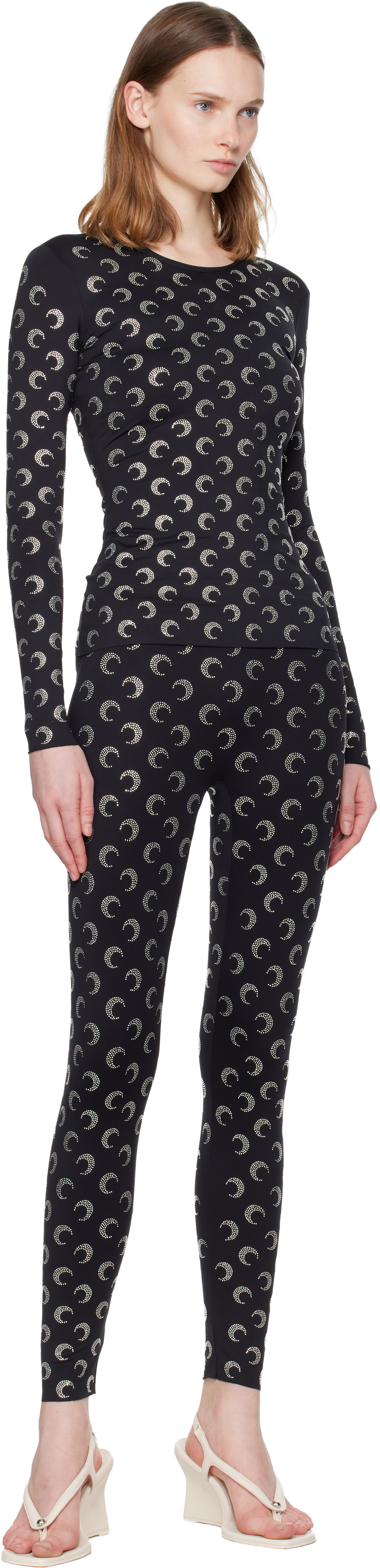 Marine Serre Black Recycled Moon Strass Second Skin Crewneck T-shirt