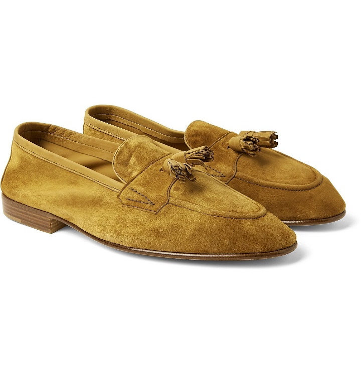 Photo: Edward Green - Portland Leather-Trimmed Suede Tasselled Loafers - Yellow